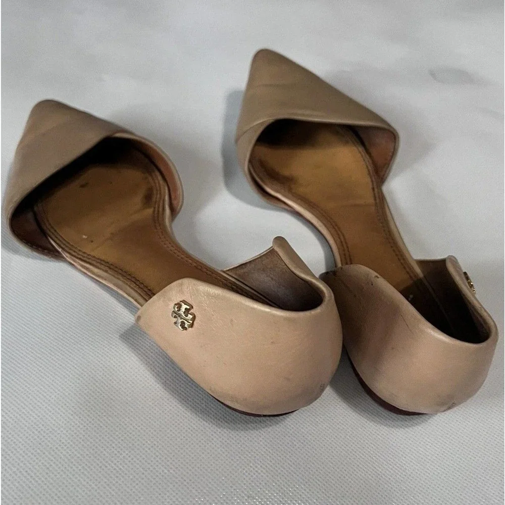 Tory Burch Womens Size 8M Viv Nude Leather D'orsay Pointed Flat Shoes